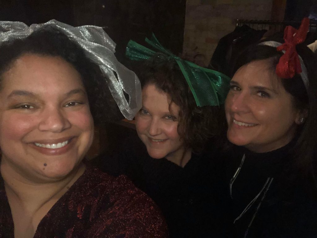 Talking books at a holiday party.